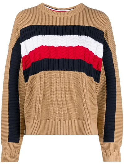 Tommy Hilfiger Colour-block Cable Knit Jumper In Neutrals