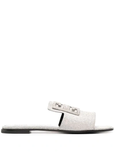 Givenchy Women's 4g Flat Embellished Glitter Leather Sandals In Silver