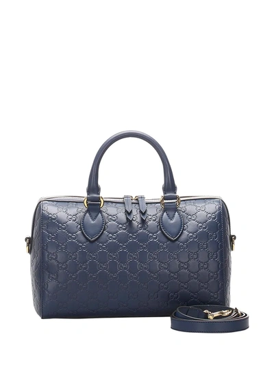 Pre-owned Gucci Ssima Boston Tote Bag In Blue