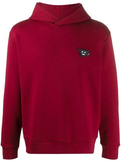 Emporio Armani Smiley Face Patch Hoodie In Red
