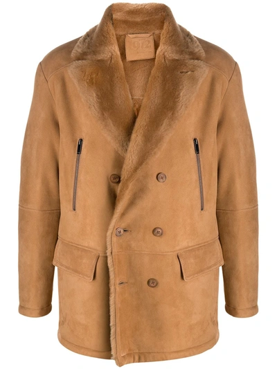 Desa 1972 Double-breasted Sheepskin Coat In Brown