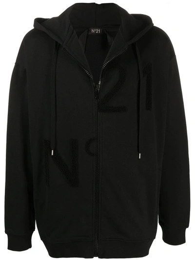N°21 Zip-front Drawstring Hoodie In Black