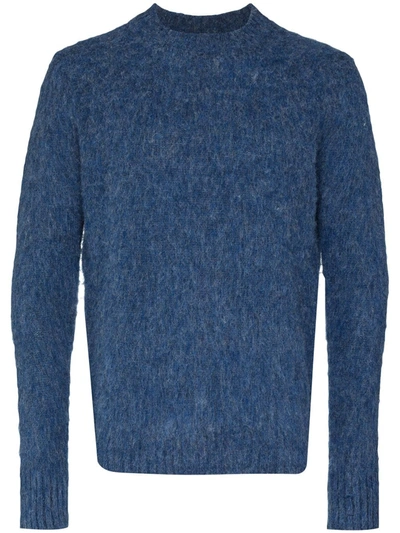 Aspesi Textured Crewneck Wool Jumper In Blue