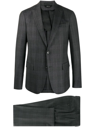 Z Zegna Check Single-breasted Suit In Grey