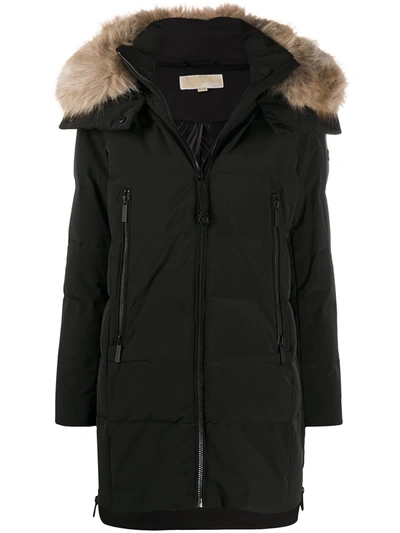 Michael Michael Kors Faux-fur Trimmed Hood Coat In Black