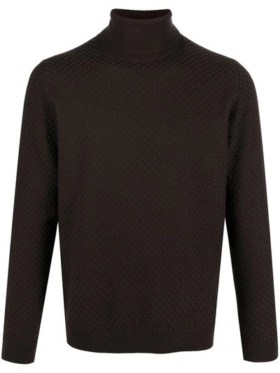 Zanone Ribbed Roll-neck Jumper In Brown