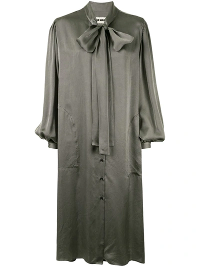 Uma Wang Pussy-bow Shirt Dress In Grey