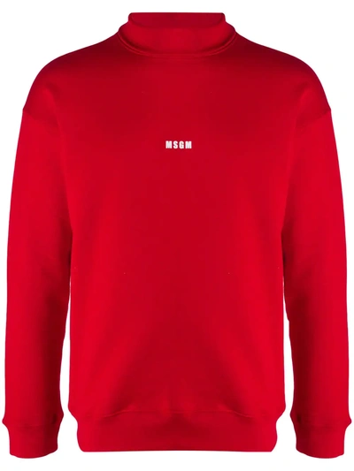 Msgm Logo-print Roll-neck Sweatshirt In Red