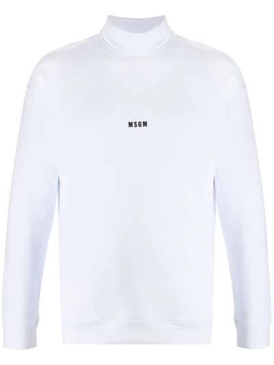 Msgm Logo-print Roll-neck Sweatshirt In White