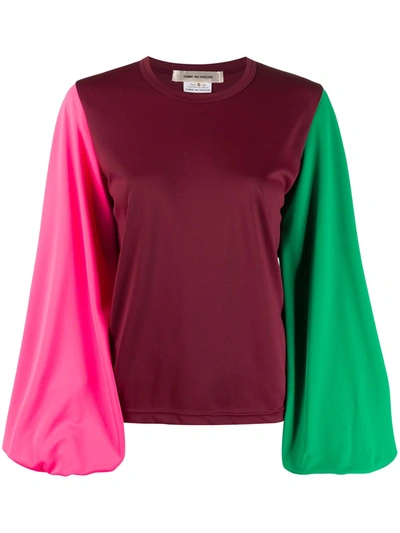 Comme Des Garçons Colour-block Balloon Sleeved Blouse In Red
