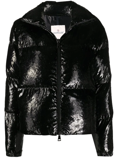 Moncler Wet-look Puffer Jacket In Black