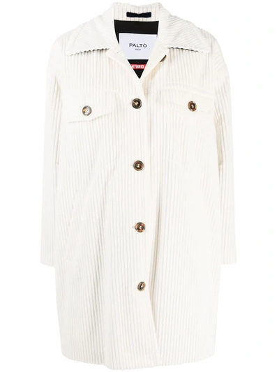 Paltò Corduroy Button-down Coat In White