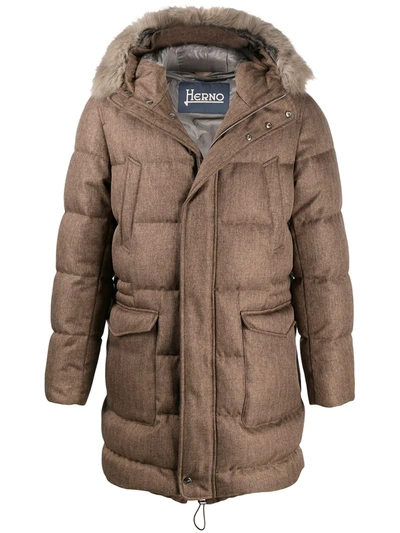 Herno Faux-fur Trimmed Hood Padded Coat In Neutrals