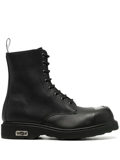 Cult Bolt Leather Combat Boots In Black