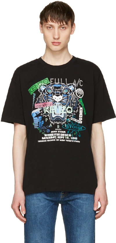 Kenzo Tiger Flyer-print Cotton-jersey T-shirt In 99 Black