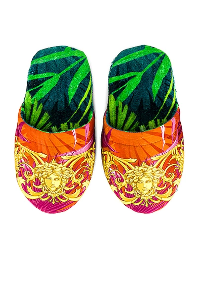 Versace Jungle Slippers In Green Print
