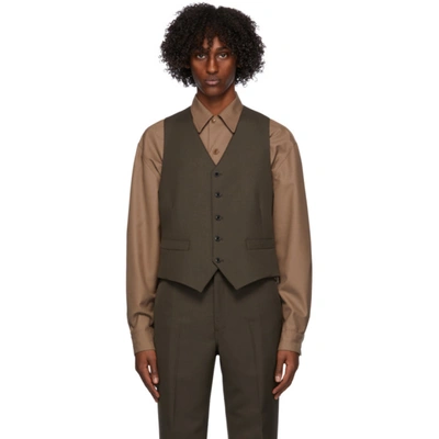 Lemaire Brown Wool Vest In 487 Dark Br