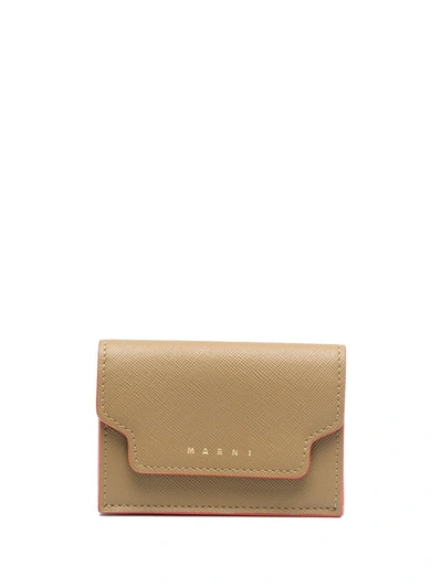 Marni Leather Tri-fold Wallet In Soft Beige