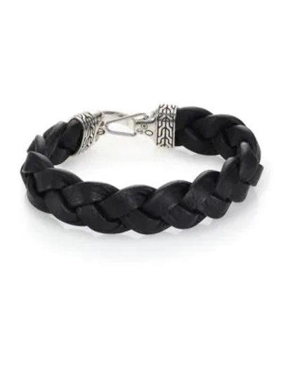 John Hardy Classic Chain Sterling Silver & Leather Braided Hook Bracelet In Black