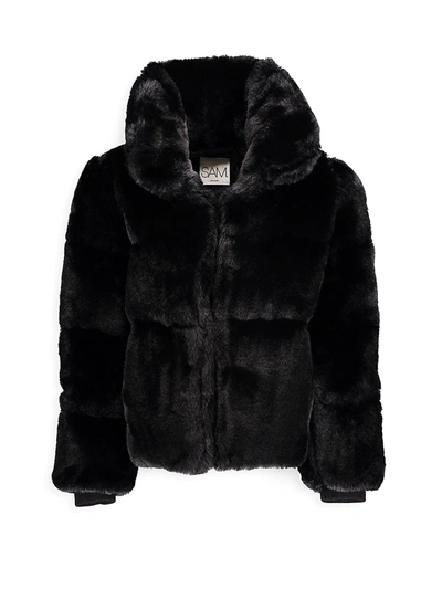 Sam Girls' Hooded Faux Fur Bomber Jacket - Big Kid In Black