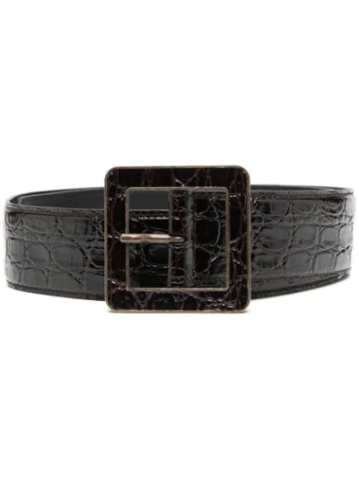 Saint Laurent Crocodile-embossed Leather Belt In Brown