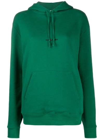 Saint Laurent Logo Embroidered Hoodie In Green