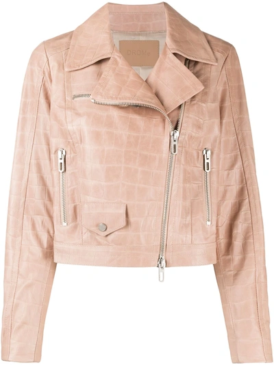 Drome Embossed Cropped Biker Jacket In Pink
