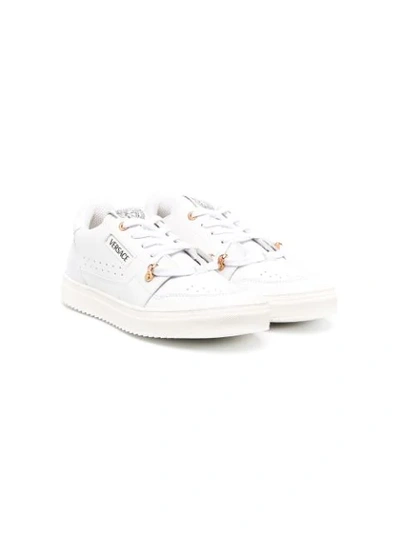 Young Versace Teen Perforated Lace-up Trainers In White