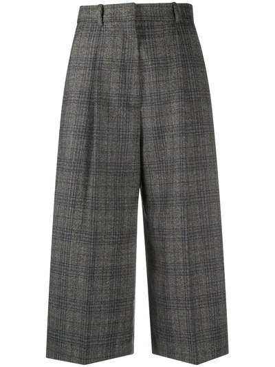 Sandro Anthe Wide Leg Cropped Plaid Pants In Anthracite