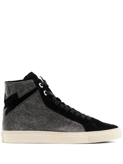 Zadig & Voltaire Women's Zv1747 High Flash Sparkle High Top Suede Trainers In Black