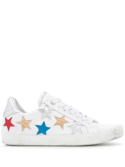 Zadig & Voltaire Women's Used Star Multicolor Star Patchwork Low Top Leather Sneakers In White