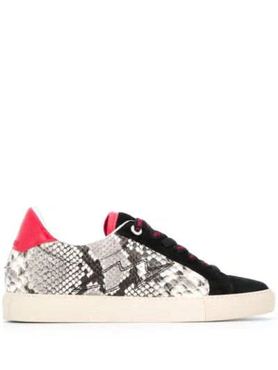 Zadig & Voltaire Women's Zv1747 Wild Low Top Snake Embossed Leather Trainers In Black