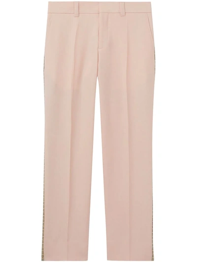 Burberry Check Side Stripe Dry Wool Twill Tailored Trousers In Pink