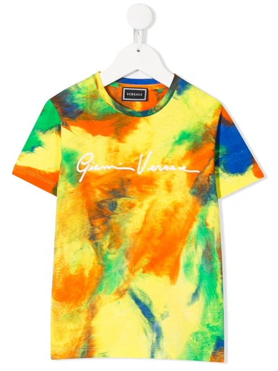 Young Versace Kids' Abstract-print Logo T-shirt In Green