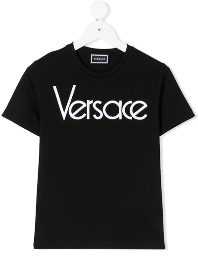 Young Versace Kids' Logo Print T-shirt In Black