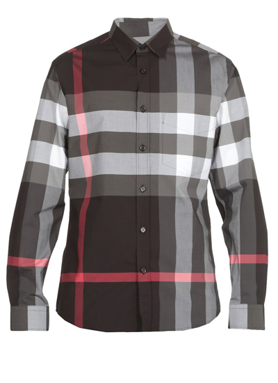 Burberry Grey Check Stretch Cotton Poplin Shirt In Nocolor