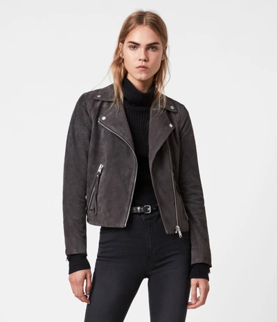 Allsaints Dalby Suede Biker Jacket In Slate Gray