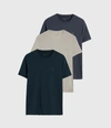 Allsaints Men's Cotton Embroidered Slim Fit Pack Of 3 Brace Tonic T-shirts In Sapphire/qrtz/bisq