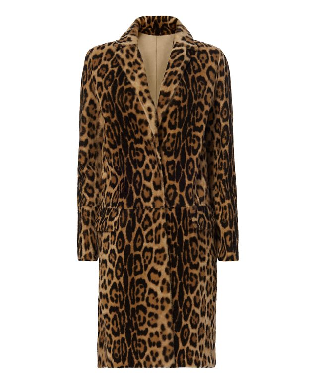 Yves Salomon Leopard Pattern Shearling Lamb Coat | ModeSens