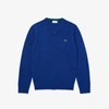 Lacoste Men's V-neck Wool Sweater In Blue Chine