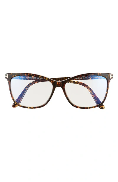 Tom Ford 55mm Blue Light Blocking Cat Eye Glasses With Clip-on Sunglasses Lens In Leopard Havana/ Clear/ Black