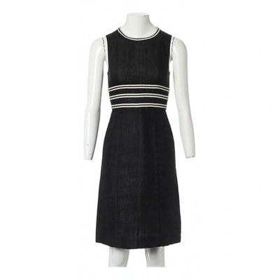 Pre-owned Luisa Beccaria Linen Mid-length Dress In Black