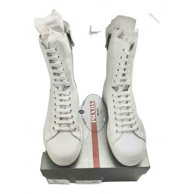 Pre-owned Prada Leather Boots In White