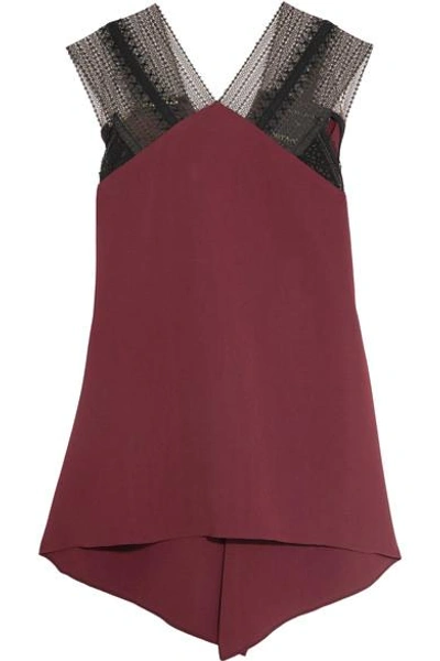 Roland Mouret Dave Lace-trimmed Draped Crepe Top