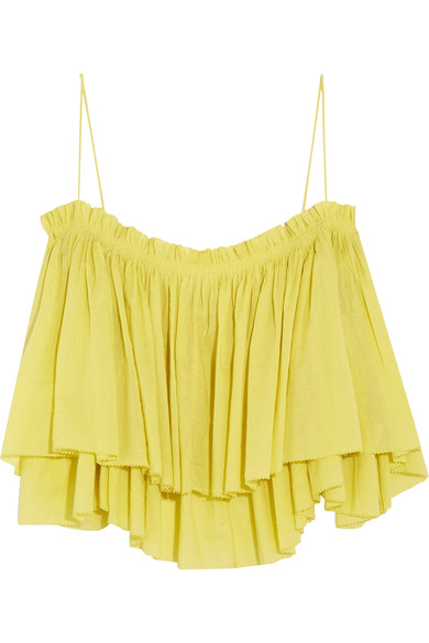 Apiece Apart Sanna Cropped Ruffled Cotton Camisole In Yellow | ModeSens