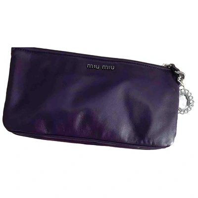 Pre-owned Miu Miu Miu Crystal Leather Clutch Bag In Purple