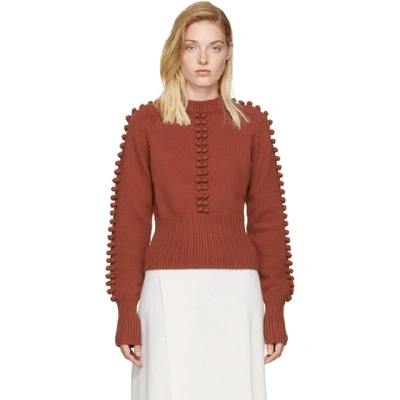 Chloé Bobble Knit Crew Neck Sweater In Red. In Gingerbread