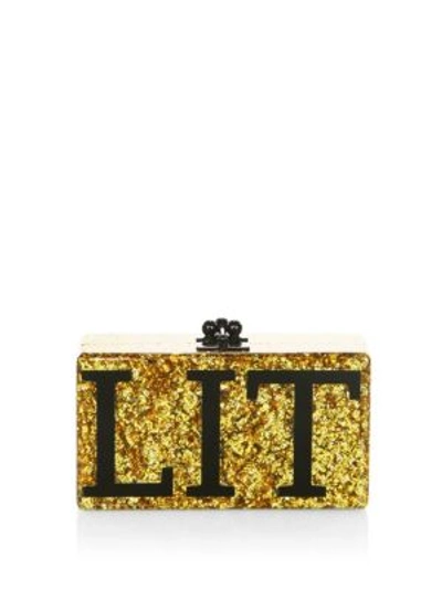 Edie Parker Jean Lit Clutch In Gold Confetti