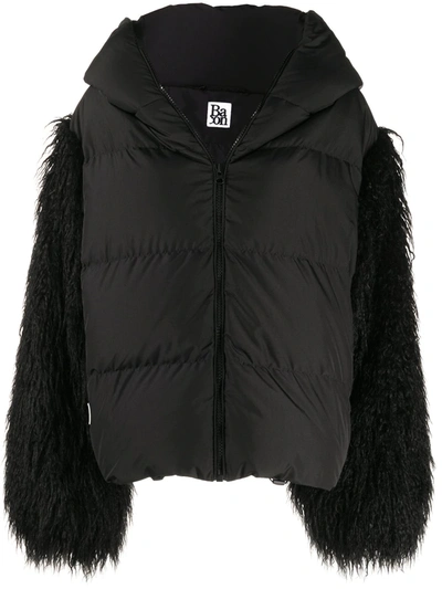 Bacon Faux Fur Sleeve Puffer Jacket In Black
