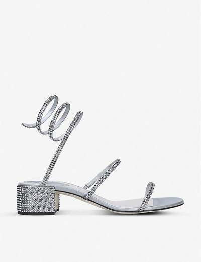 René Caovilla Twirl Crystal-embellished Satin Heeled Sandals In Grey/other